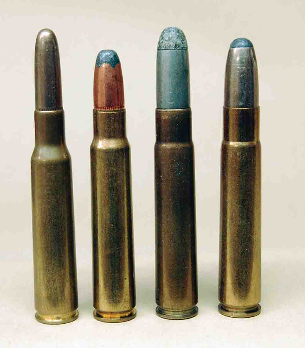 Common cartridges in the M88 series include (left to right): the 7x57, 8x57, 9x57 and the 9.3x57.